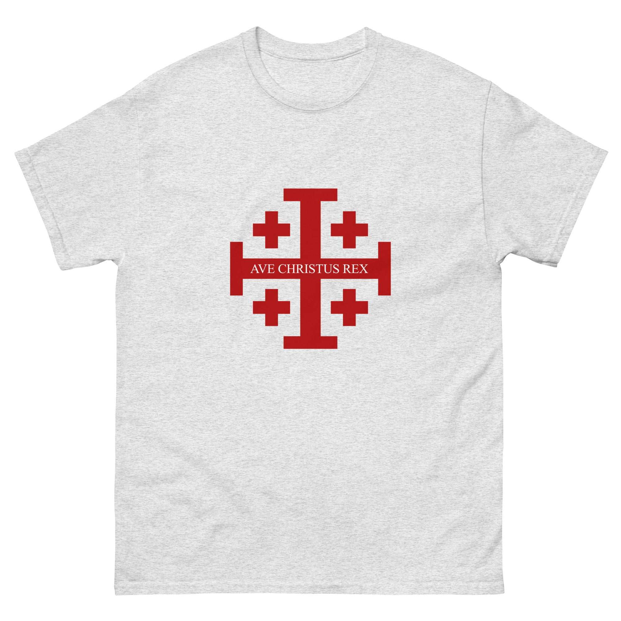 Ave Christus Rex Tee-Shirt - Jerusalem Cross - White Ash Color - Front