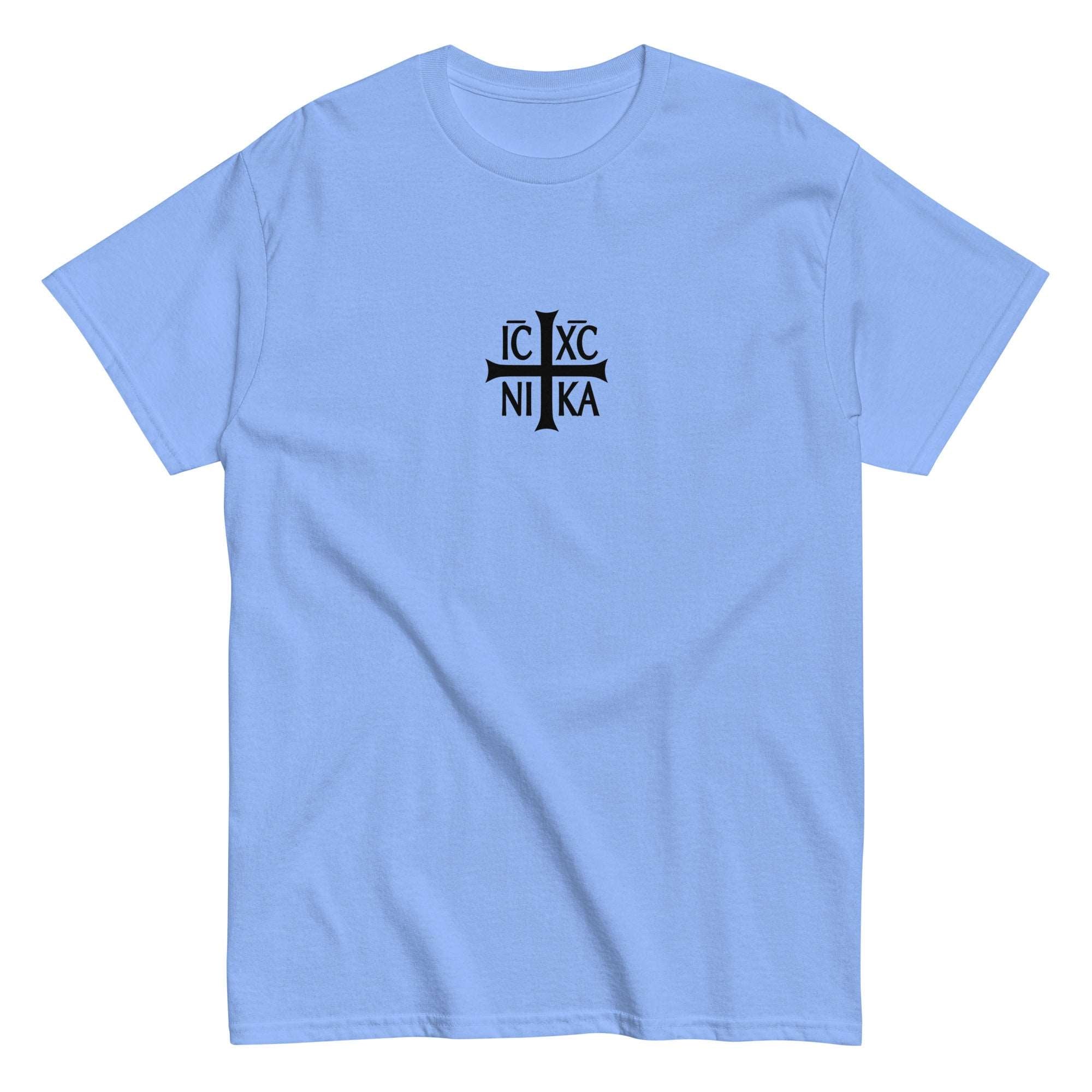 Jesus Christ Conquers Christogram Tee-Shirt - Light Blue Color - Front