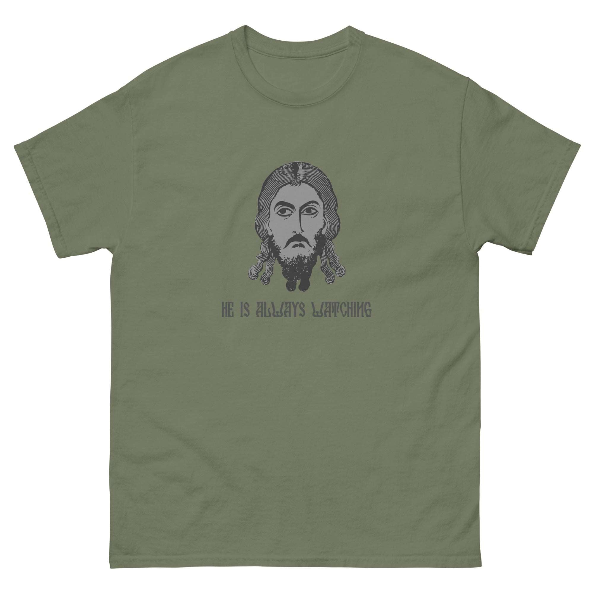 Orthodox Jesus Christian Tee Shirt Military Green Color - Front