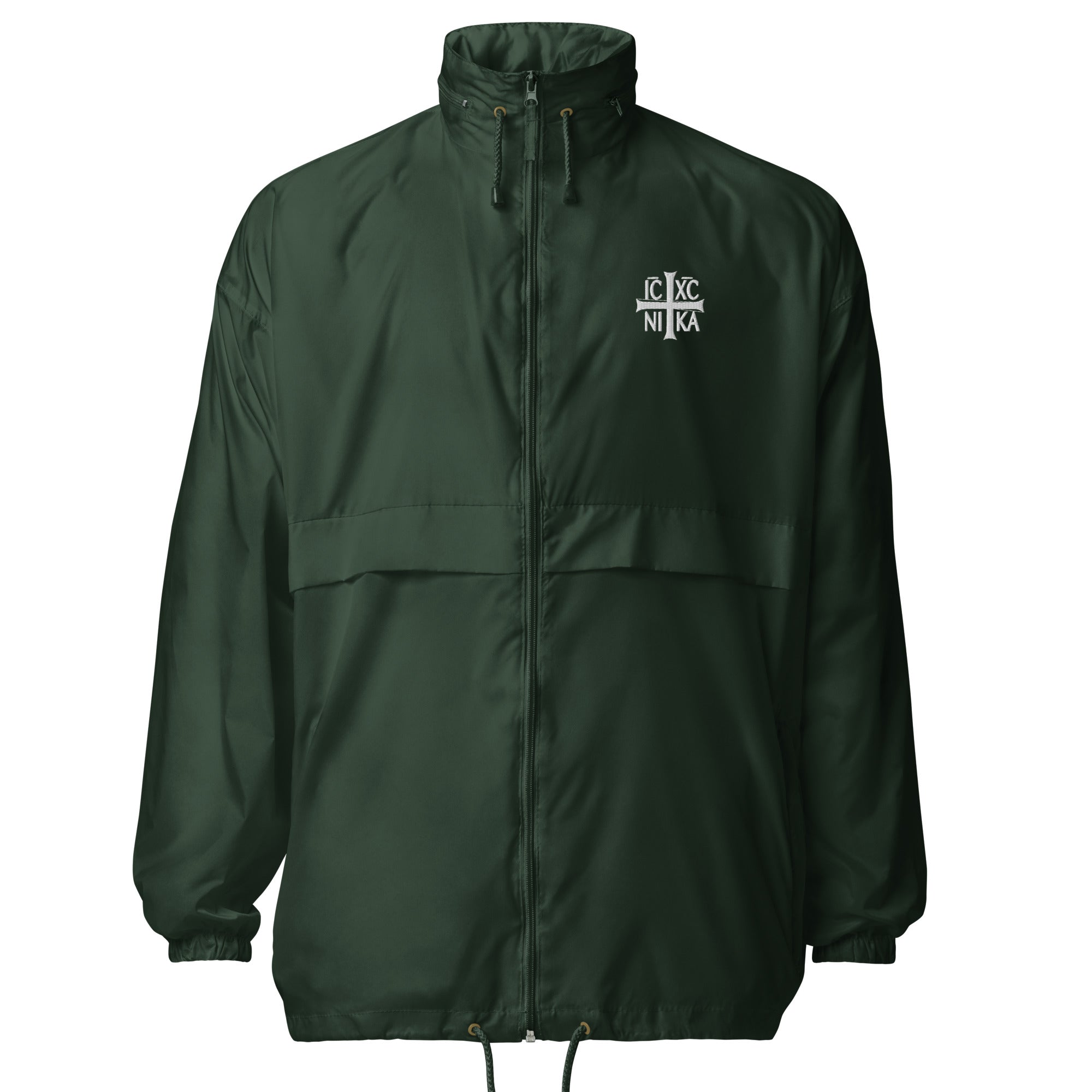IC XC NIKA embroidered on Windbreaker Jacket forest green