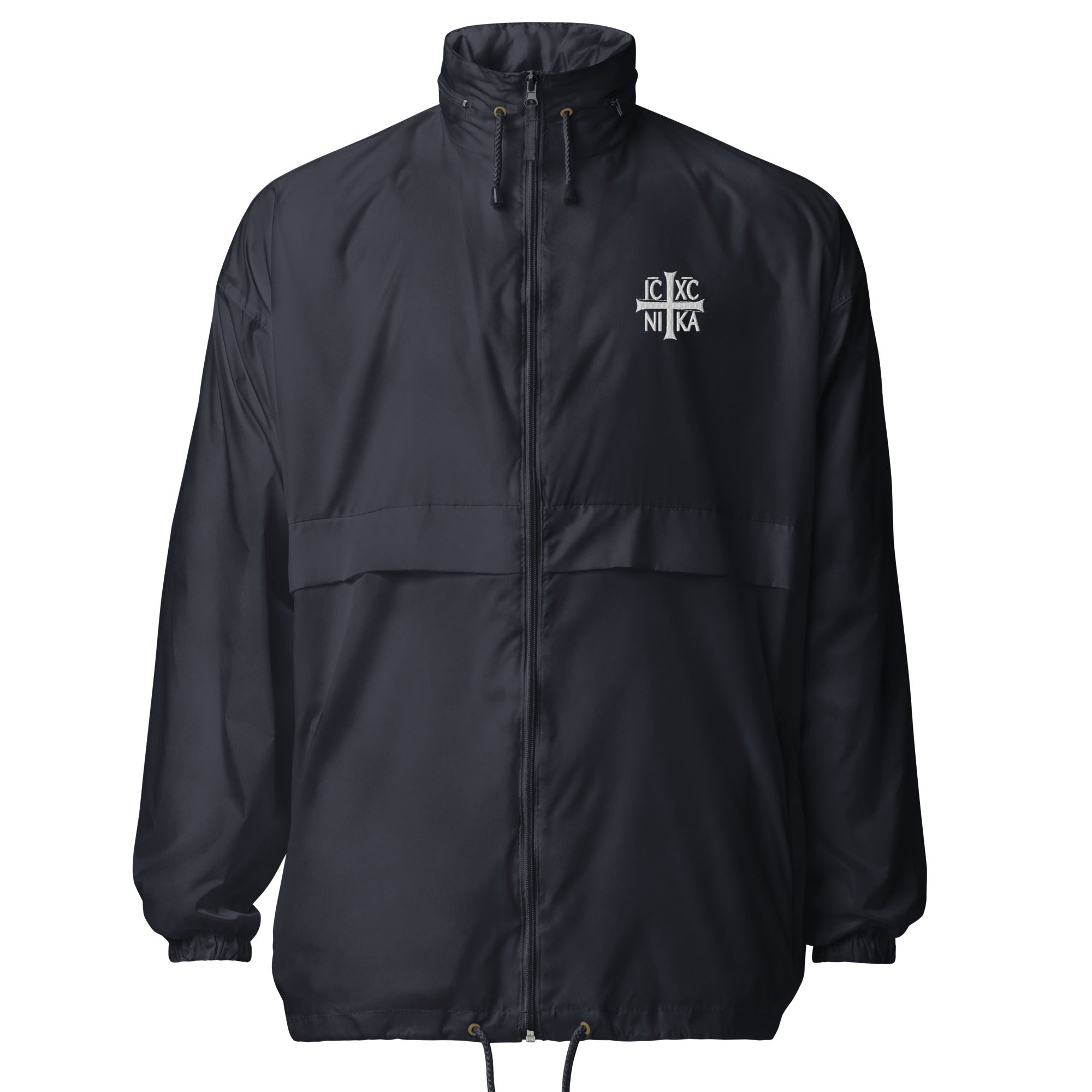 IC XC NIKA embroidered on Windbreaker Jacket navy blue