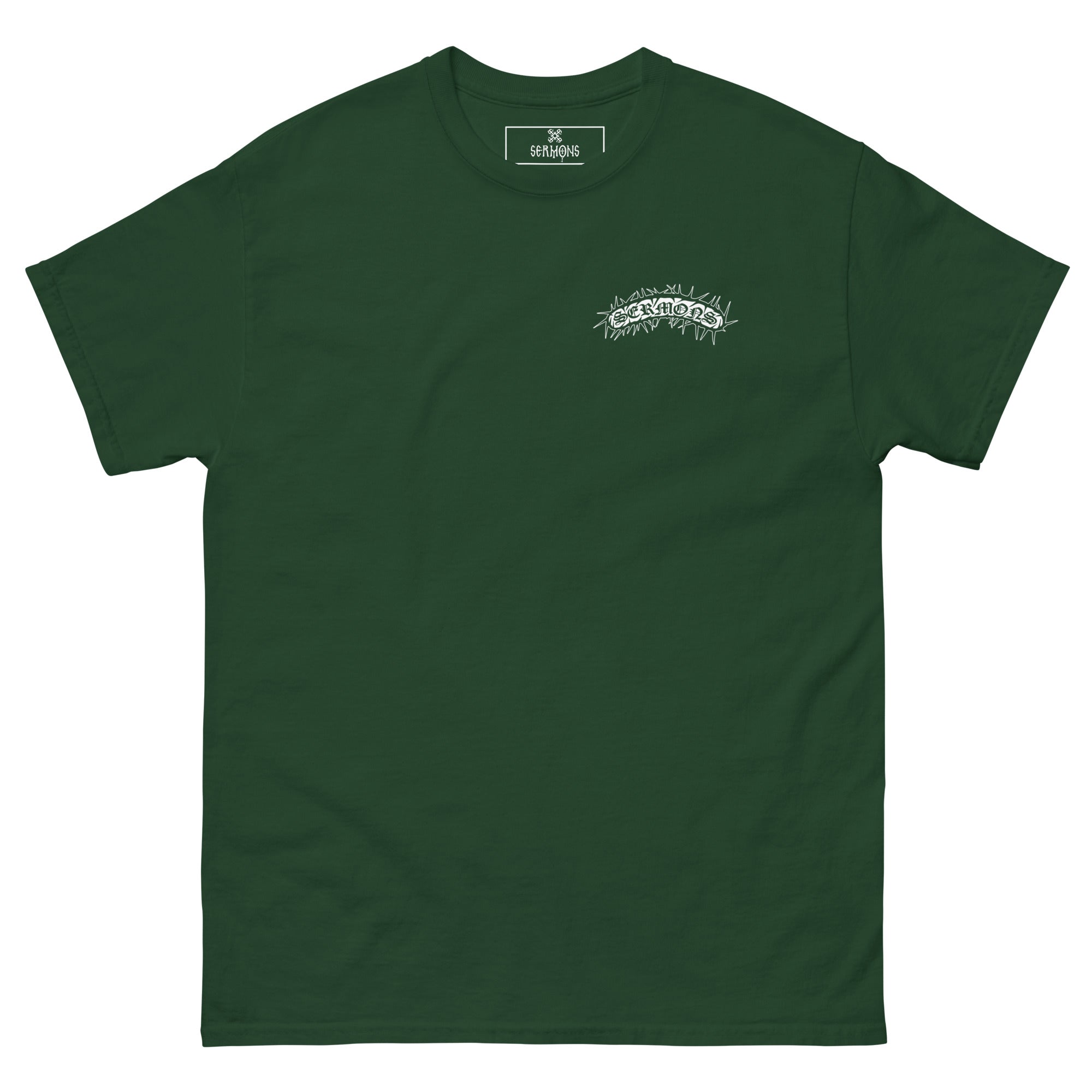 Front view of the relics of a Schema monk green T-Shirt
